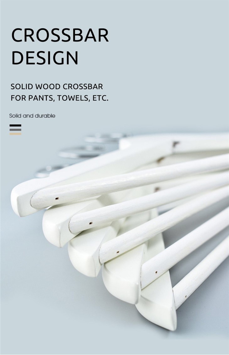 Solid Wood Suit Coat Hangers Smooth White Finish Wooden Dress Hangers With Non Slip Pant Bar, Clothes Hangers With 360 Swivel Hook & Notches For Jacket, Pant, Shirt